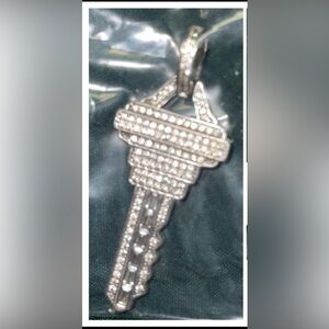 925 Sterling Silver With CZ Key Pendant Engraved On Backside Of The Bail